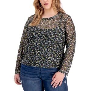 Women's 3X NWT Plus Size 2pc Floral Long Sleeve Mesh Top & Tank Set